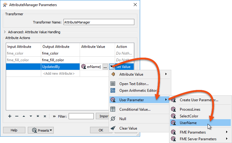 Supplying a value to a transformer parameter with a user parameter